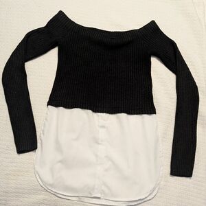 Forever 21 Black Off-the-Shoulder Sweater with White Shirttail Hem